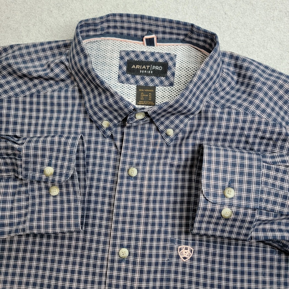 Ariat Pro Series Shirt Mens XL Blue Long Sleeve Button-Up Plaid Western Rodeo